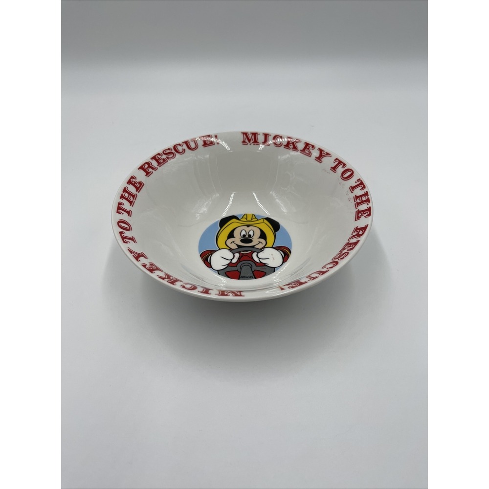 MICKEY TO THE RESCUE Disney 7" RARE Mouse CERAMIC Bowl FIREFIGHTER White #08